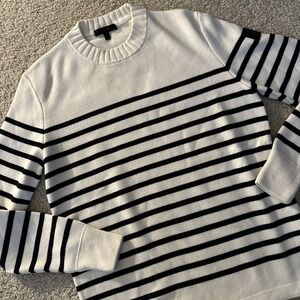 Belstaff Gaynesford Striped Wool Italian Sweater Size L Naval Wool Blend Cream